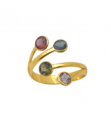 Anillo en Plata con baño de oro y calcedonias