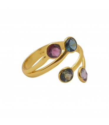 Anillo en Plata con baño de oro y calcedonias