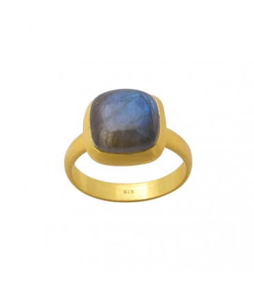 Anillo en Plata con baño de oro y labradorita