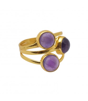 Anillo en plata de ley con baño de oro y amatista