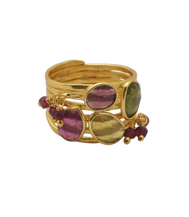 Anillo en plata con calcedonias multicolor