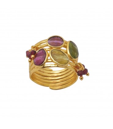 Anillo en plata con calcedonias multicolor