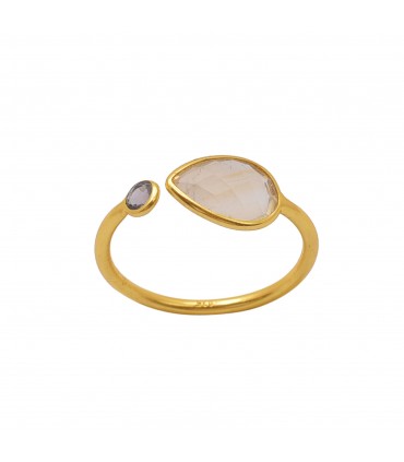 Anillo en plata con cuarzo ahumado y citrino