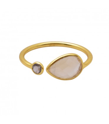Anillo en plata con cuarzo ahumado y citrino