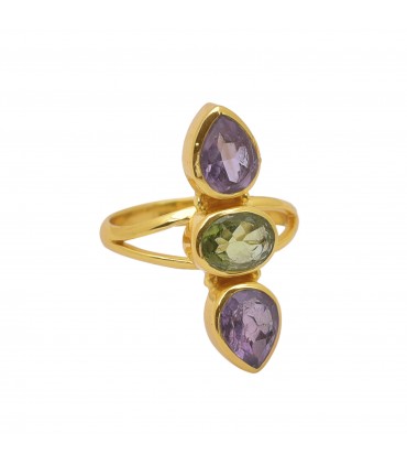 Anillo en plata con Amatista y peridoto.