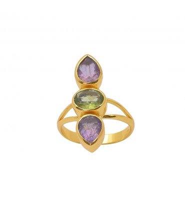 Anillo en plata con Amatista y peridoto.
