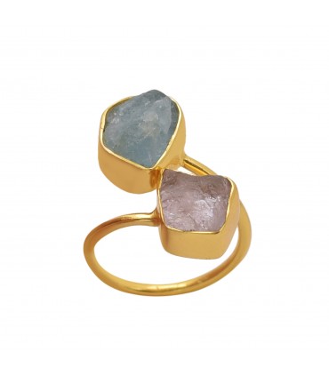 Anillo en plata con calcedonia y cuarzo rosa