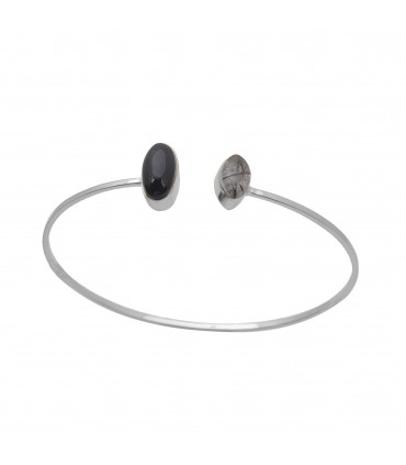 Pulsera en Plata de Ley Onix y Cuarzo.