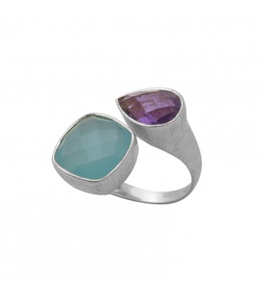 Anillo en Plata con Calcedonia y amatista.