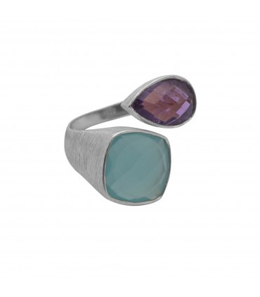 Anillo en Plata con Calcedonia y amatista.