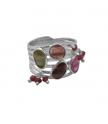 Anillo de plata y calcedonias