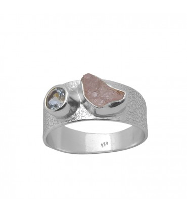 anillo de plata con calcedonia rosa y circonita